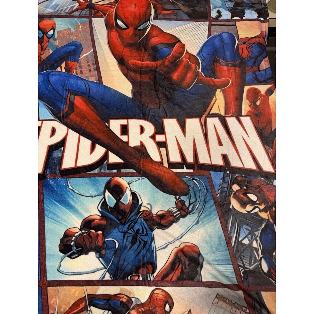 Marvel Spider-Man Comic Panel Plush‎ Throw Blanket Blue Red Kids Fleece Snuggle